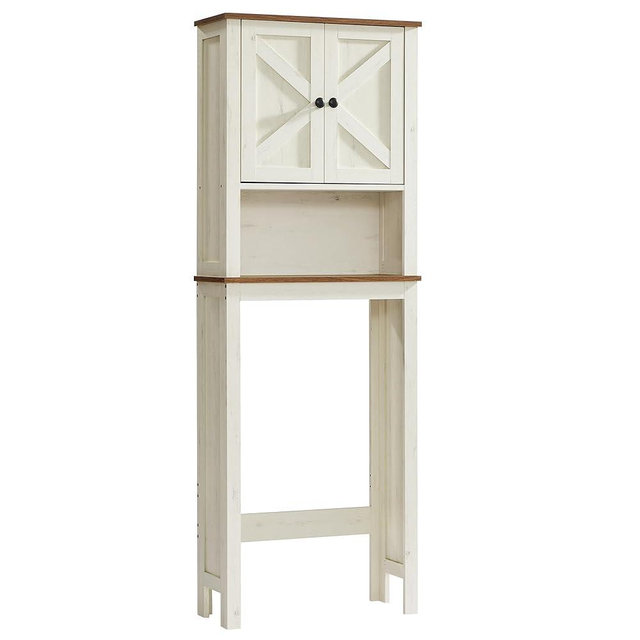 VASAGLE LIRY Collection - Over-The-Toilet Storage Cabinet, 23.6-Inch Wide Farmhouse Bathroom Organizer, with Barn Doors, Adjustable Shelf, Space-Saving, Rustic White UBTS026W01