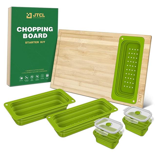 Bamboo Cutting Board Set with Juice Groove - Wood Cutting Boards for Kitchen, Wood Cutting Board Set, Kitchen Chopping Board for Meat Cheese and Vegetables (Green)