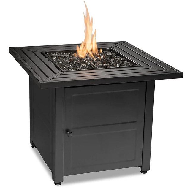 Endless Summer 30 Inch Square 30,000 BTU Propane Gas Outdoor Fire Pit Table with Steel Mantel, Slate Finish, Black Fire Glass, and Protective Cover