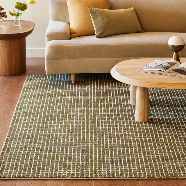 Rugs USA Melrose Checked Wool Area Rug - 8x10 Area Rug Contemporary Moss/Ivory for Living Room Bedroom Dining Room Kitchen