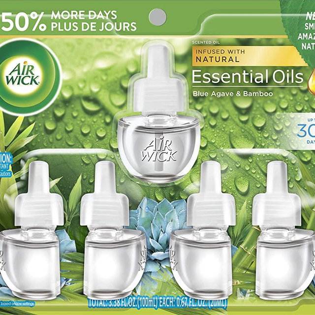 Air Wick Plug in Scented Oil Refill Freshener Essential Oils, Blue Agave and Bamboo, 5 Count