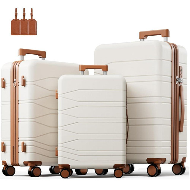 voyzap 3 Piece Luggage Set, Expandable Carry On Luggage 20/24/28 Inch, ABS+PC Hardshell Suitcases with 360° Spinner Wheels, Suitcase Set with YKK Zipper, TSA Lock & 3 Tags