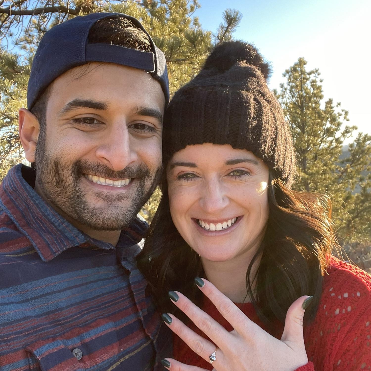 December 10, 2022: The day we got engaged! We were at an AirBnb and Vikrum told me to look nice because he wanted to take "Christmas card photos". I was a little suspicious:)
