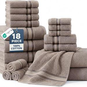 LANE LINEN Luxury 100% Cotton Towels Set 18 – Zero Twist, 6 Bath Towels, 6 Hand Towel & 6 Washcloths, Stays Plush After Washes, Ideal for Spa, Hotel & Family Bathrooms, Highly Absorbent – Platinum