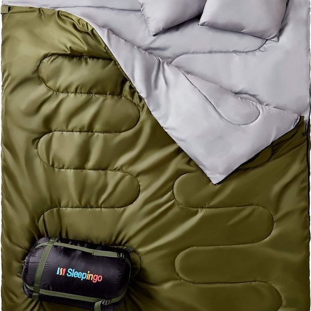 Sleepingo Double Sleeping Bag for Backpacking, Camping, Or Hiking - Queen Size XL for 2 People, Cold Weather, Waterproof Sleeping Bag for Adults Or Teens, Truck, Tent, Or Sleeping Pad, Lightweight