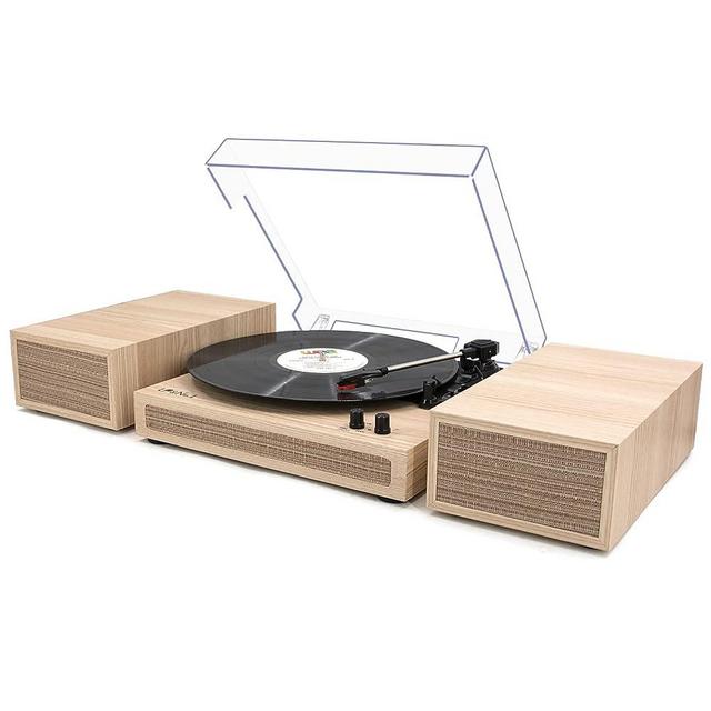 LP&No.1 Record Player, Wireless Turntable with Stereo Bookshelf Speakers,Vinyl Record Player,Support Bluetooth,Auto-Stop,Light Wood