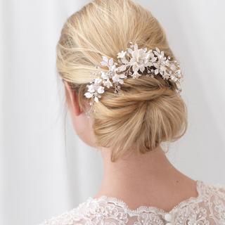 Ivory and Floral Back Comb