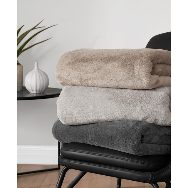 Lucky Brand Solid Mink Faux Fur Throw Blanket, 50" x 70"