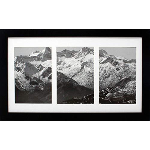 8x14 Collage Black Gallery Picture Frame with Three 4x6 Inch Openings - Wide Molding - Includes Both Attached Hanging Hardware and Desktop Easel - Display Three 4 x 6 Photos Horizontal or Vertical