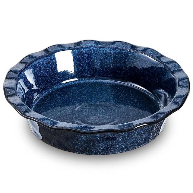 VICRAYS Ceramic Pie Pan for Baking - 9 inch Pie Plate, Round, Fluted and Deep Pie Dish for Tart, Pizza, Apple Pie, Quiche, Pot Pies, Cake - Reactive Glaze (Starry Blue)