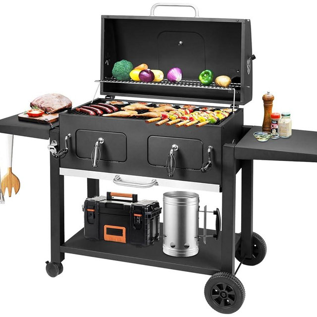 Kenadne Charcoal Grill Outdoor BBQ Grill, Extra Large Cooking Area 794 Square Inches with Two Adjustable & Individual Charcoal Tray, Foldable Side Tables for Outdoor Cooking grill Backyard