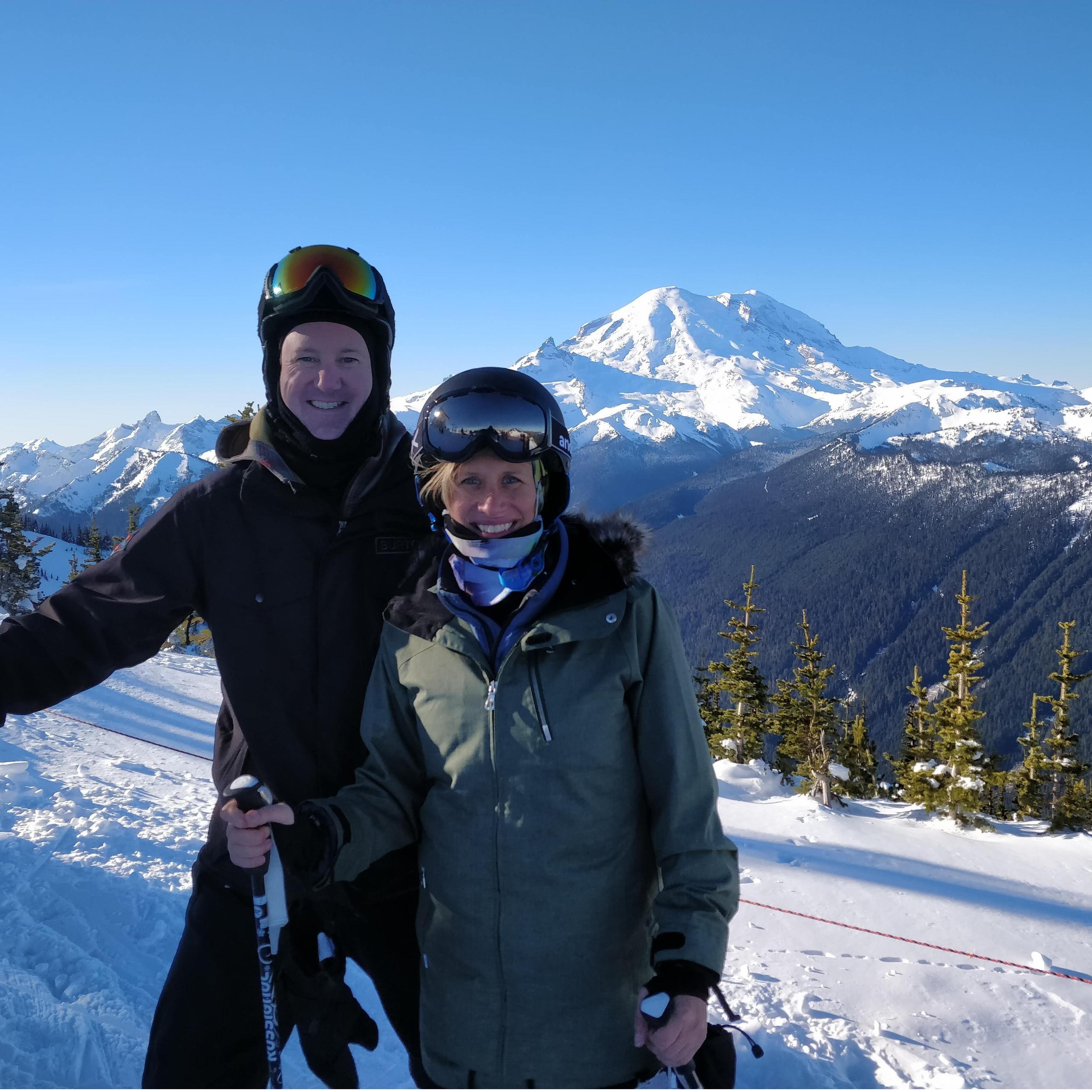 Skiing at Crystal with Derrick's mistress (Mt Rainier).