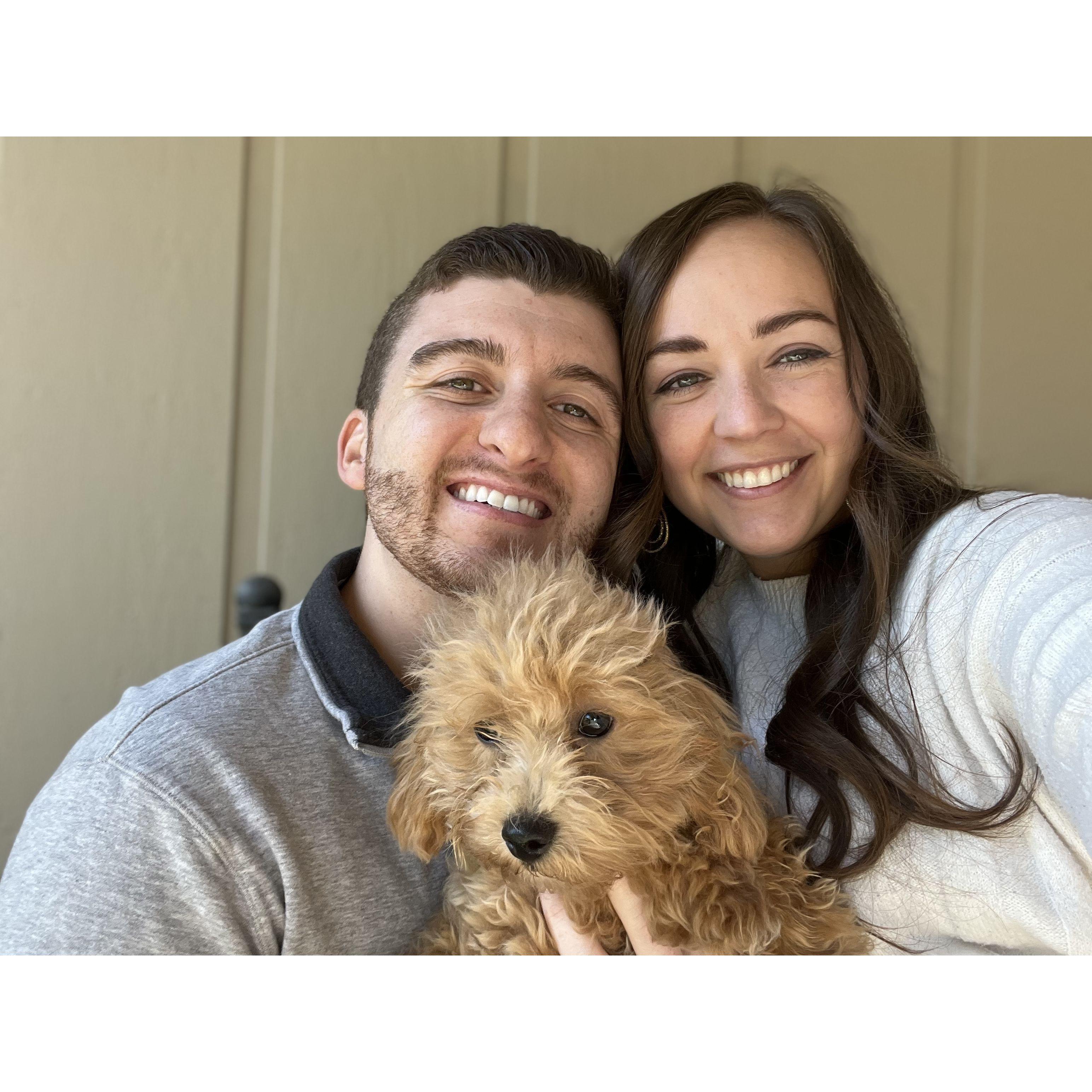 One of our first pictures with the newest edition to our family, Freddy