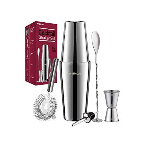 Cocktail Shaker, Martini Shaker, Drink Shaker, Cocktail Shaker Set 6 Piece, Boston Shaker, Bar Set, Cocktail Strainer, Bar tools, Bartender Kit, Stainless Steel Double Measuring Jigger, Mixing Spoon