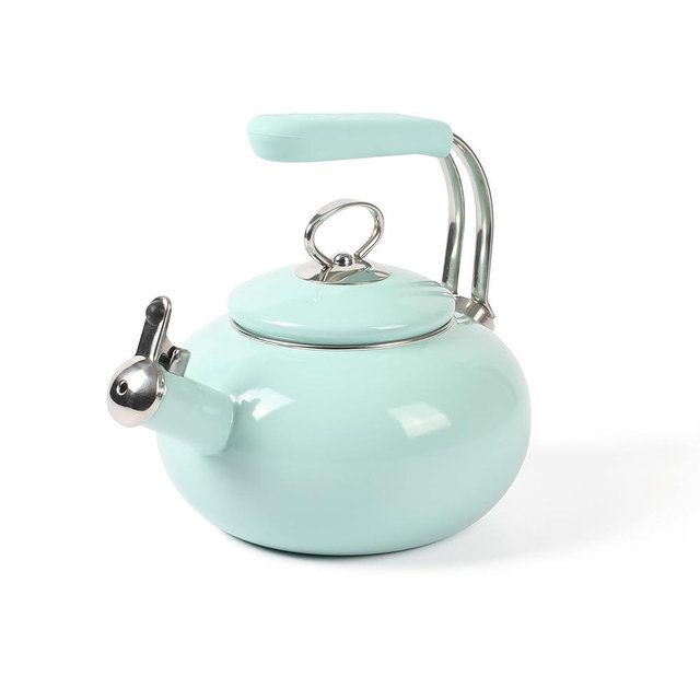 Martha Stewart 1.5-Quart Enamel on Steel Carbon Steel Tea Kettle w/Stainless Steel Handle - Martha Blue