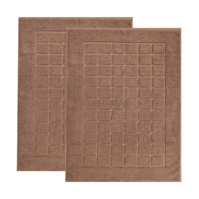 Cotton Solid Absorbent Thick Checkered Grid Washable Bath Mats, Set of 2, Chocolate - Blue Nile Mills