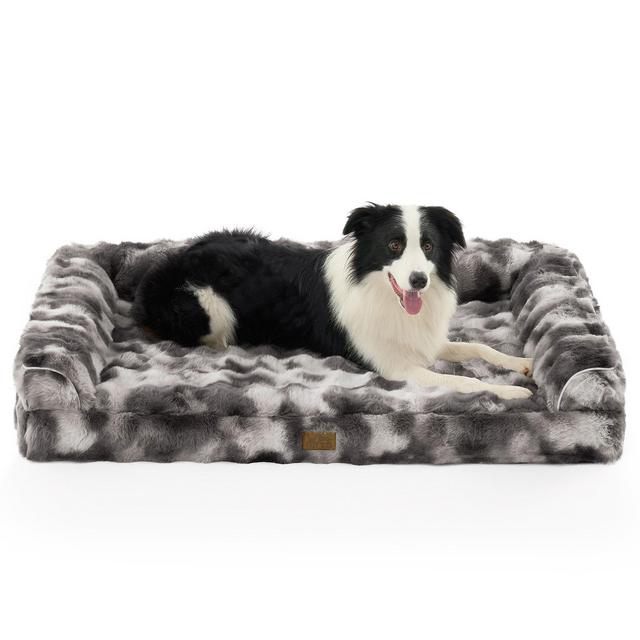 Faux Fur Washable U-Shaped Orthopedic Dog Bed with Anti-Slip Bottom, Tie-dye Gray - Cozy Kiss
