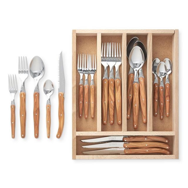 Laguiole Olivewood Flatware Set in Box, 20-piece