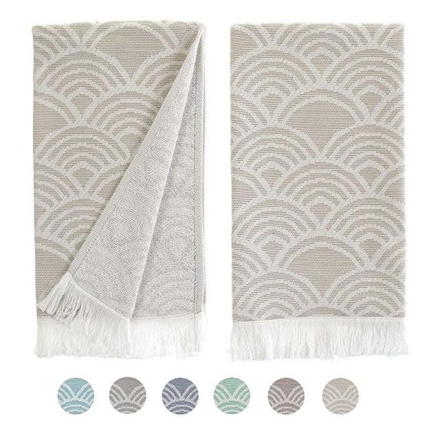 Turkish Hand Towels for Bathroom, Kitchen Towels Decorative Set of 2, Luxury Turkish Cotton Dish Tea Towels 15 x 34 Inches for Modern, Boho, and Farmhouse Decor (Beige Waves)