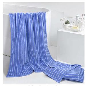 Jacquotha Striped Cotton Bath Towels Set of 2 - Soft, Lightweight & Quick Dry Towels for Bathroom, Pool, or Travel, Blue with White Pinstripes, 27.5” x 55”