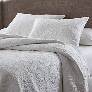 Stone & Beam Vintage-Inspired Floral Embroidery Full/Queen Coverlet Set, Soft and Easy Care, 90" x 90", White