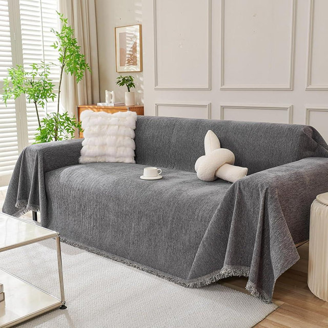 DREAMINGO Sofa Covers Washable Thick Chenille Couch Cover for 3 Cushion Couch Sofa Multi-Use Couch Cover Blanket Modern Pet Furniture Protector Sectional Couch Slipcover 71"x150", Dark Grey