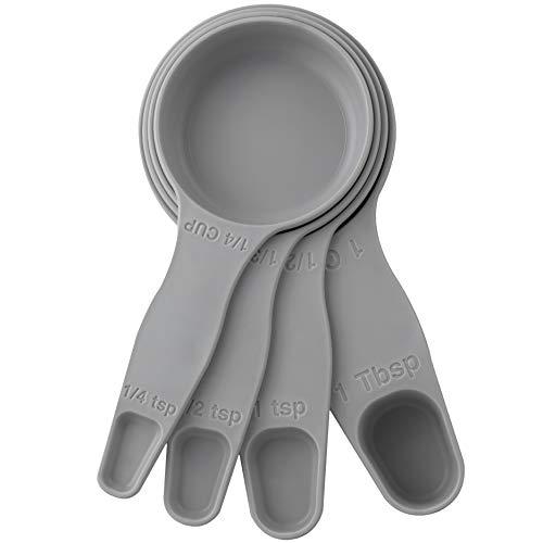 Storage Theory 4 Piece set of 2-in-1 Combo Measuring Cup & Spoon Kitchen Tools, Grey