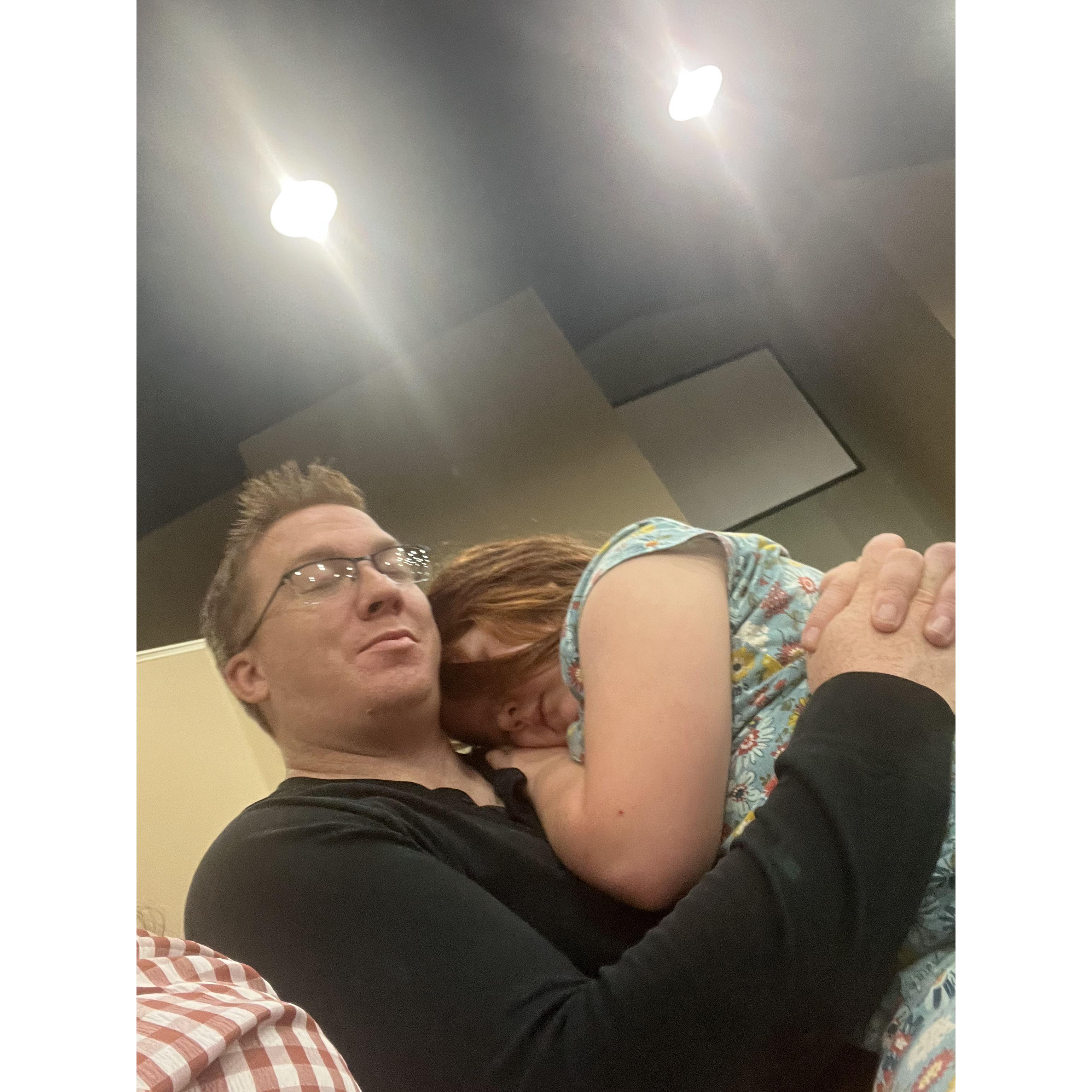Uncle Charles getting some love from our niece Lexi while we were at church!