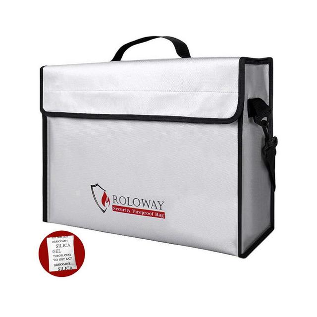 ROLOWAY Fireproof Document & Money Bags, Large Fireproof & Water Resistant Bag (16 x 12 x 5 inches), Fireproof Folder Safe Bag for Cash, Valuables & Passport, with Silicone Coating & Zipper Closure
