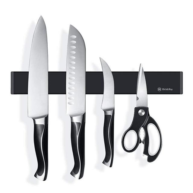 Rich&Ray New Version Magnetic Knife Holder, Magnetic Knife Strip, Magnetic Knife Bar, Magnetic Knife Rack (Stainless Steel-11.81 inch, Black)
