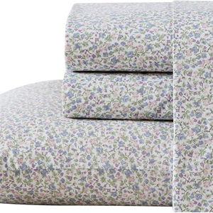 Laura Ashley - Queen Sheets, Cotton Percale Bedding Set, Lightweight & Breathable Home Decor (Emogene Purple, Queen)