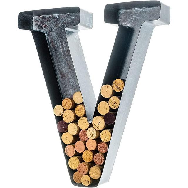 Wine Cork Holder - Metal Monogram Letter (V), Brushed Metal, Large | Wine Lover Gifts, Housewarming, Engagement & Bridal Shower Gifts | Personalized Wall Art | Home Décor