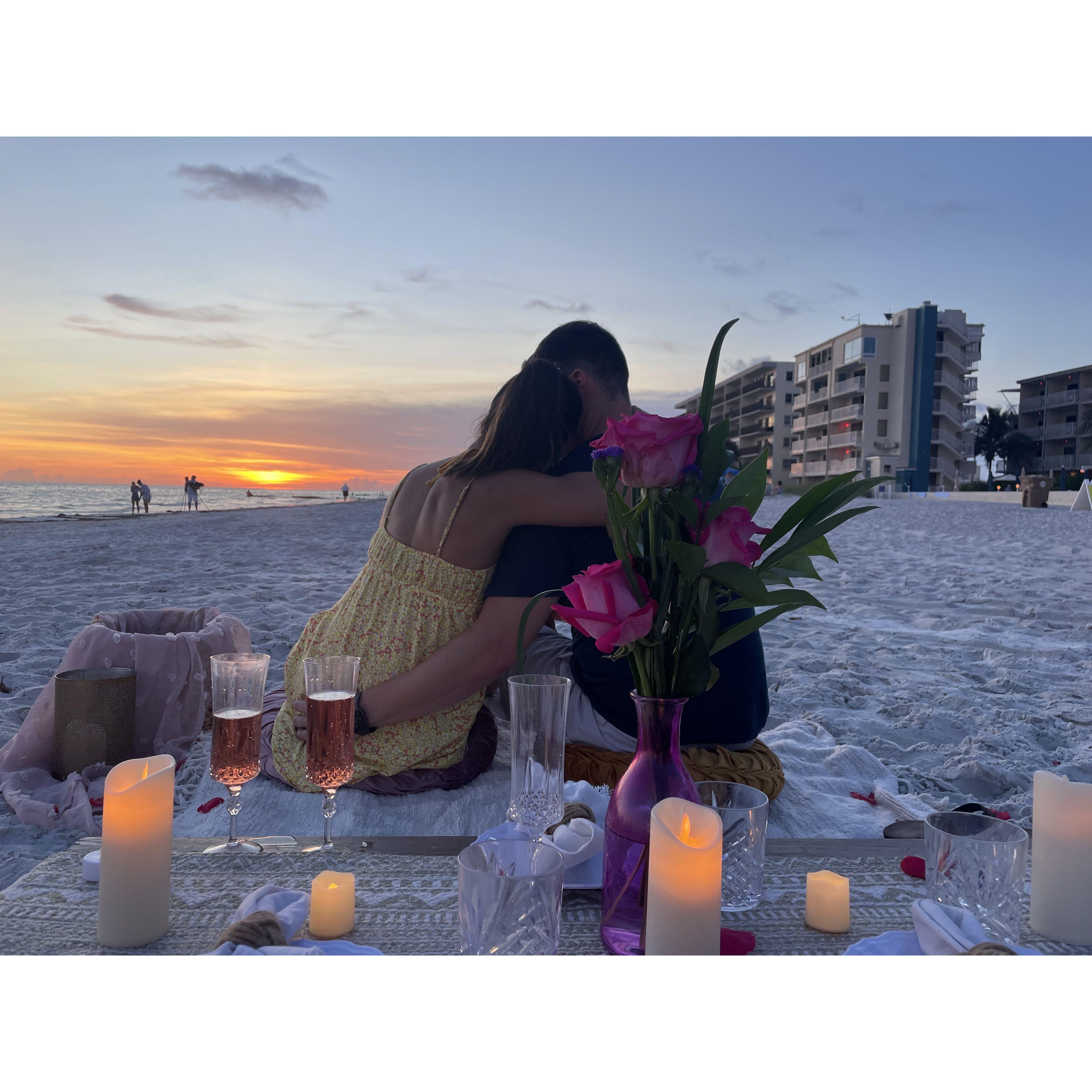 Enjoying the sunset as an engaged couple <3