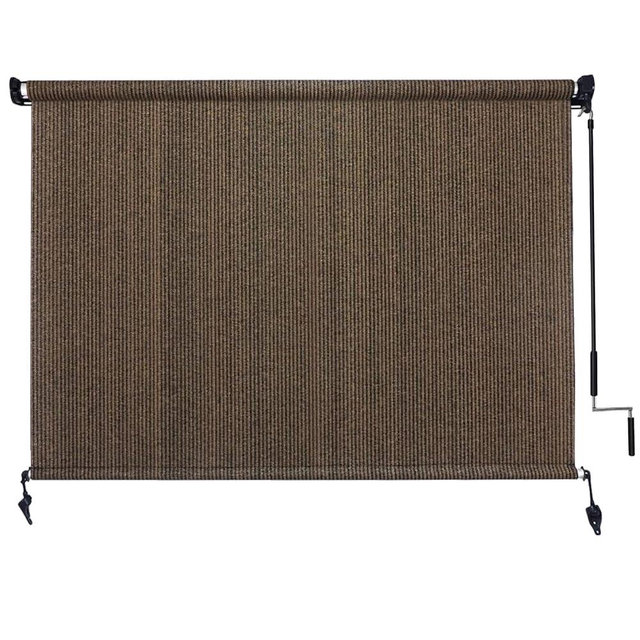 Amagenix Outdoor Roller Shades 7'(W) X 6'(H), Exterior Cordless Patio Shades Roll Up Outdoor Blinds with 90% UV Protection, Two-Section Poles with One-Piece Fabric, Mocha
