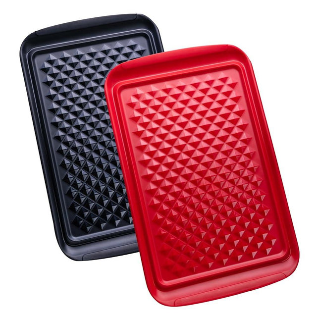 LEHAHA Grilling Prep and Serve Trays, Melamine Large Serving Platter and Trays for Outdoor Entertaining, Parties, and BBQ. Marinade Trays Set of 2, 17" x 10.5", Black and Red