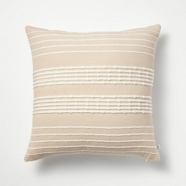18"x18" Textured Bead Stripe Square Throw Pillow Tan/Cream - Hearth & Hand™ with Magnolia