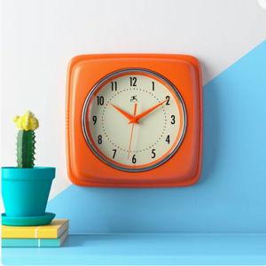 Orrwell Square Plastic Wall Clock 9.25 Inches - Orange