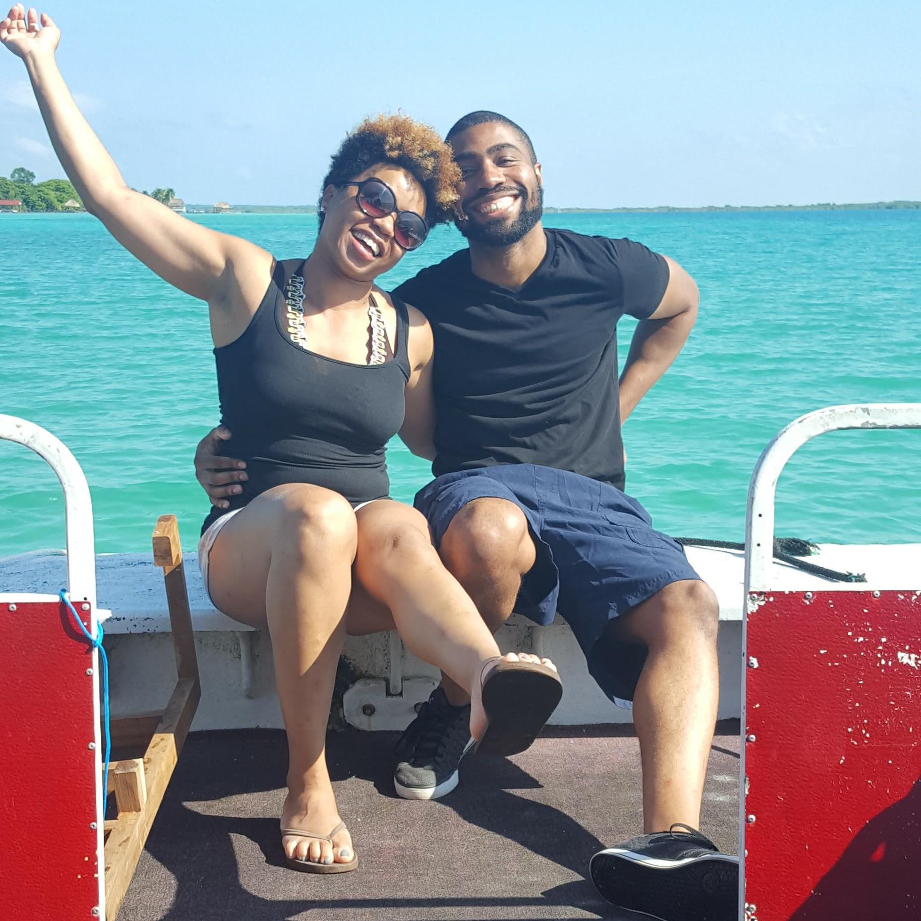 Enjoying the Bacalar Lagoon, known as the Lake of Seven Colors, in Bacalar, Mexico, December 2016