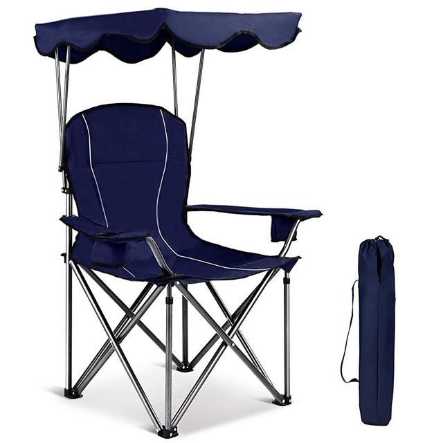 GYMAX Canopy Camping Chair, Folding Sport Chair with Sunshade & Carrying Bag, Portable Heavy Duty Chair for Beach, Poolside, Travel Picnic