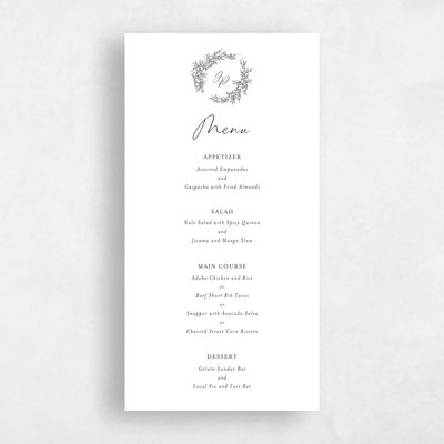 Ebony, White Wedding Menu - Birchwood