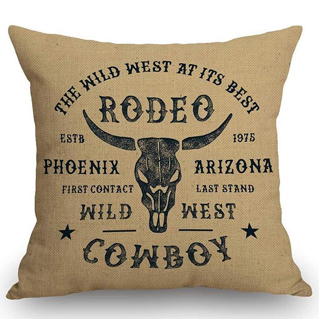 SSOIU Vintage Rodeo Cowboy Decorative Throw Pillow Covers 18x18 Inches Cotton Linen Cushion Cover for Home Couch Sofa Bench Decor