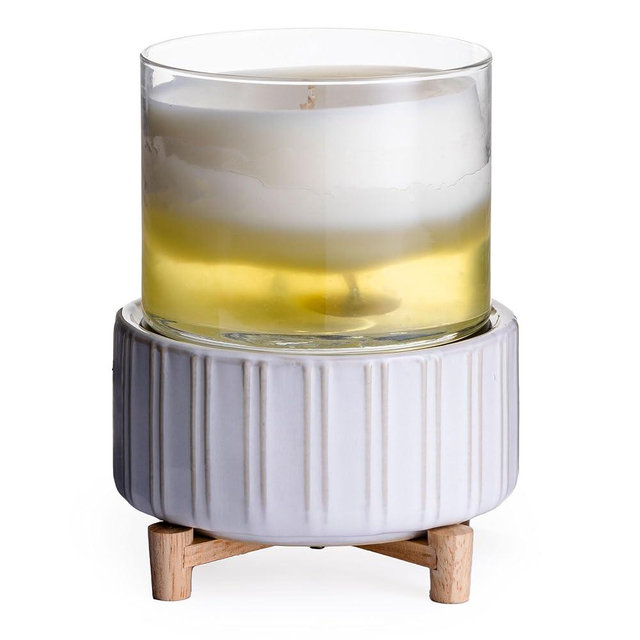CANDLE WARMERS ETC. 2-in-1 Candle and Fragrance Warmer for Warming Scented Candles or Wax Melts and Tarts with to Freshen Room, Ceramic and Wood