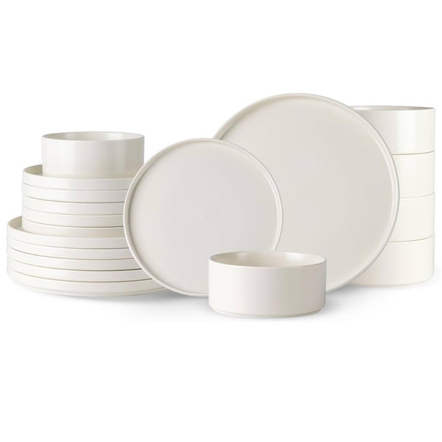 Ceramic Dinnerware Sets for 6 Matte Stoneware Plates and Bowls Sets, Chip and Scratch Resistant Dishes,Dishwasher & Microwave& Oven Safe Dishes sets-Beige