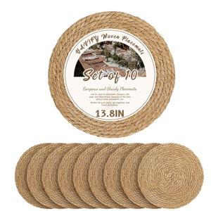13.8 in Round Woven Placemats Plate Chargers Set of 10, Rattan Wicker Table Mats Chargers for Dinner Plates Boho Farmhouse Rustic Place Mats for Dining Table Decor