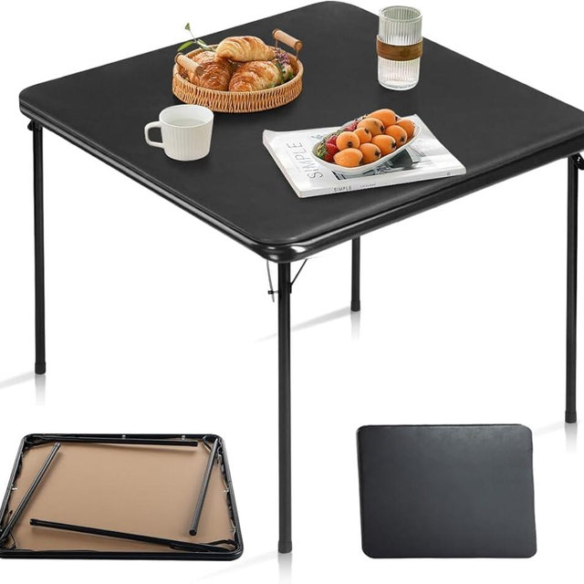 FurnitureR Folding Table 33.5 inch Square Saving for Home Office Indoor Small Spaces, Table Foldable Portable for Outdoor Dining Panic Patio Balcony Backyard Poolside, No Assembly Required, Black