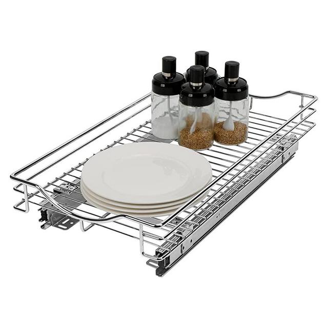 SITE Pull Out Cabinet Organizer Heavy Duty Under Kitchen Cabinet Sliding Shelf, 11"W x 21"D - Requires At Least 12” Cabinet Opening, Chrome Finish