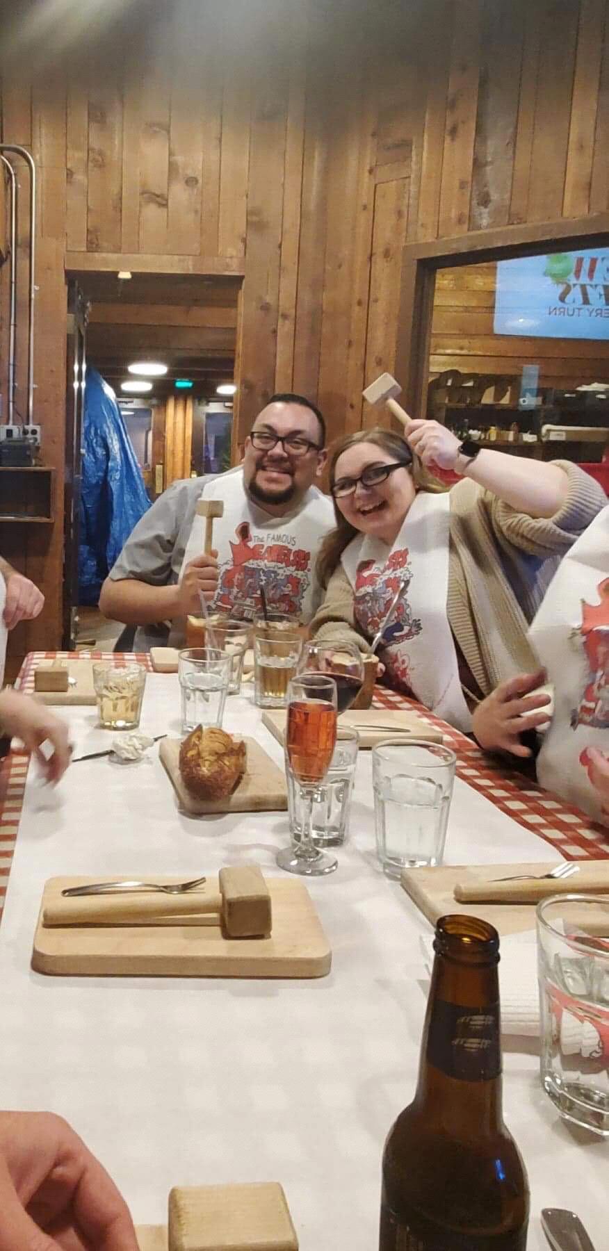 Engagement celebration dinner at the Crab Pot in Seattle. -11/2019