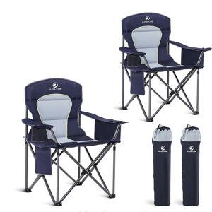 LET'S CAMP Oversized Folding Camping Chair Portable Outdoor Heavy Duty Padded Chairs Lawn Chair with Cup Holder, Storage Pocket and Cooler Bag, Supports 450LBS, for Camp, Travel, Picnic,2 Pack(Blue)