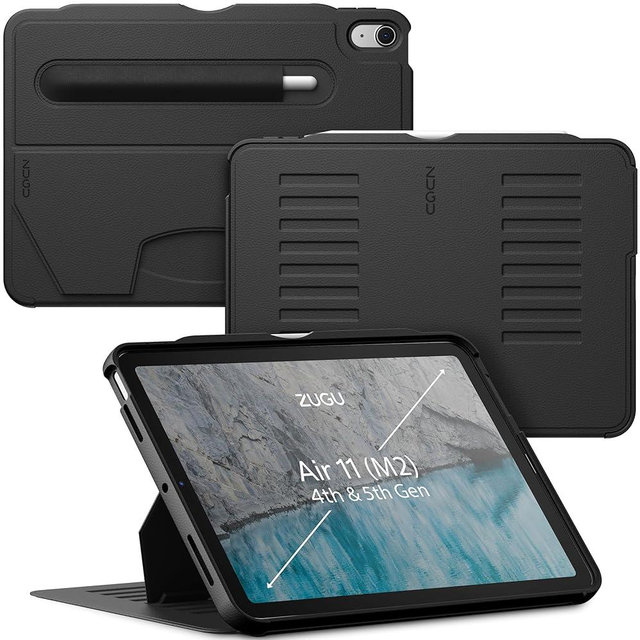 ZUGU CASE for iPad Air 11 (M3 2025 / M2 2024) iPad Air 4 & 5 10.9 Inch (2020/2022) - Protective, Ultra Thin, Magnetic Stand, Sleep/Wake Cover with Apple Pencil Charging & Storage - Black
