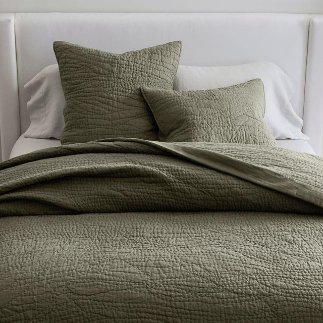 Belgian Flax Linen Handcrafted Quilt, Full/Queen, Loden